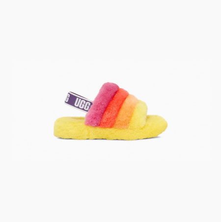 UGG Rainbow Fluff Yeah Yellow Multicolor Slippers for Kids (IBYS32480)